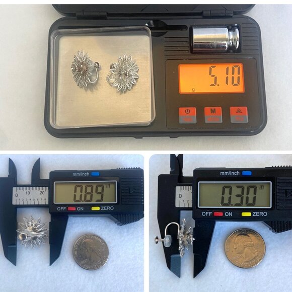 VTG Sterling Silver 925 Filigree Spun Silver Layered Flower Screwback Earrings - Picture 9 of 16